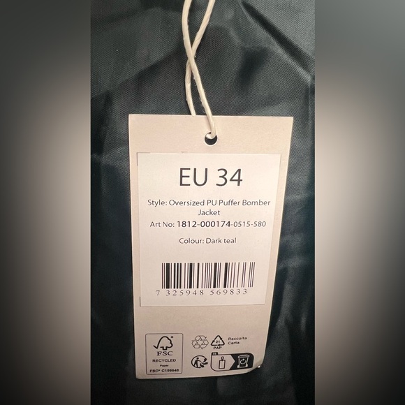 NA-KD- Dark Teal, Oversized PU Puffer Bomber Jacket, Size: 34EU - Picture 4 of 7